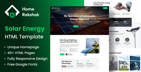 Renewable Solar Energy Service HTML Template - Home Rakshak by The_Krishna