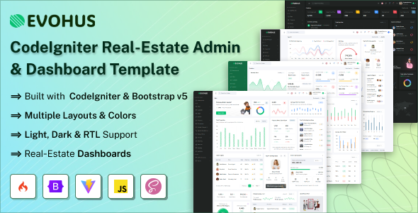 Evohus - CodeIgniter 4 Real-Estate Admin & Dashboard Template by SRBThemes