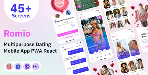 Multipurpose Dating Mobile App PWA React Template - Romio by The_Krishna