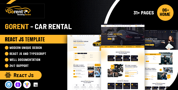 Gorent - Car Rental React JS Website Template by codearchives