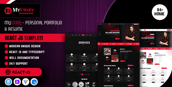 Mystory - Personal Portfolio & Resume React JS Template by scriptfusions