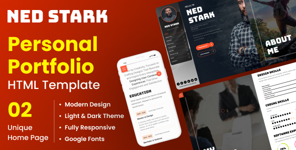 Personal Portfolio CV Resume HTML Template - Ned Stark by The_Krishna