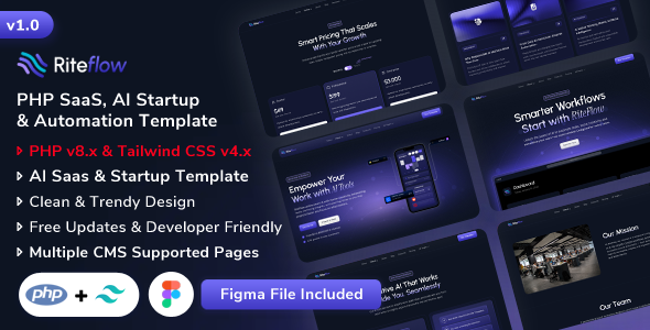 RiteFlow - PHP AI Startup, SaaS & Automation Tech Business Template by ShreeThemes