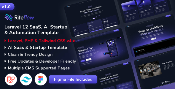 RiteFlow - Laravel 12 AI Startup, SaaS & Automation Tech Business Template by ShreeThemes