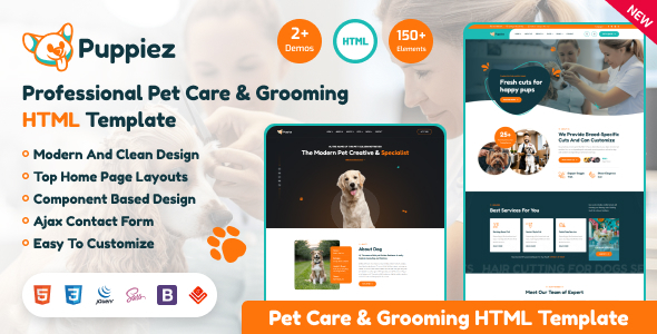 Puppiez - Pet Care & Grooming HTML Template by vecuro_themes