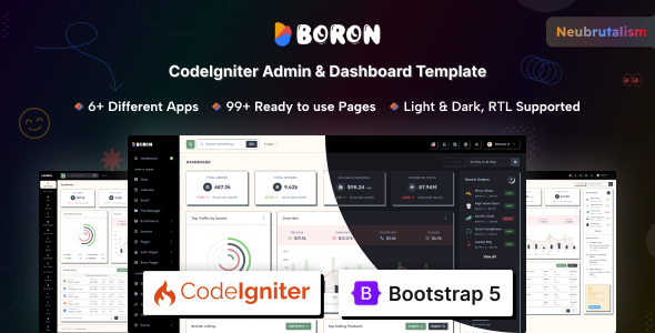 Boron - CodeIgniter Admin & Dashboard Template by coderthemes