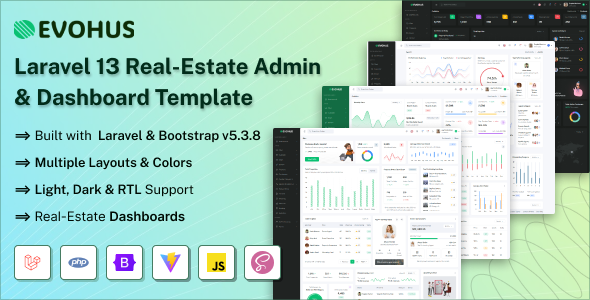 Evohus - Laravel 13 Real-Estate Admin & Dashboard Template by SRBThemes
