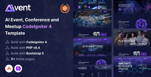 Aivent - AI Event, Conference and Meetup CodeIgniter Template by SRBThemes