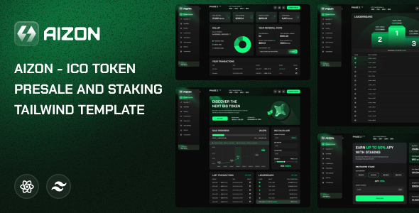 AIZON - ICO Token Presale and Staking Tailwind Template by uigigs