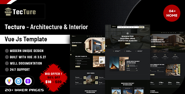 Tecture - Architecture & Interior Vue Js Template by weblayout