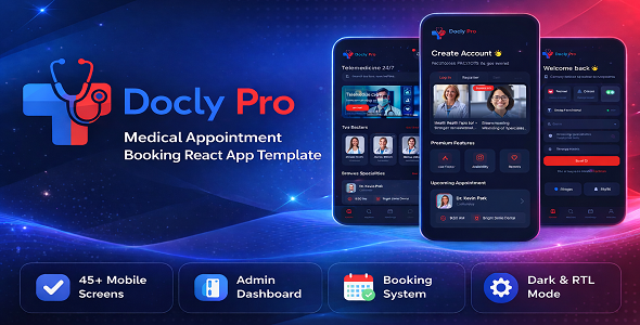 Docly Pro – Medical Booking React Template with Admin Dashboard & 45+ App Screens by abuzarrghafaari