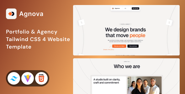 Agnova - Portfolio & Agency Tailwind CSS 4 Website Template by Unifato