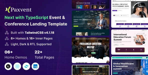 Paxvent - Next.js Event & Conference Landing Template (TypeScript) by SRBThemes