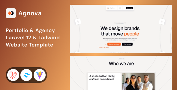 Agnova - Laravel 12 Portfolio & Agency Tailwind CSS 4 Website Template by Unifato