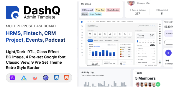 DashQ - Multipurpose Bootstrap 5 Dashboard Admin & HTML Template by edggeui