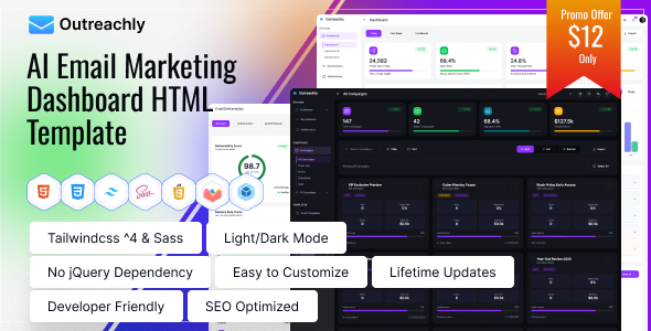 Outreachly – AI Email Marketing Dashboard HTML Template by UIAXIS