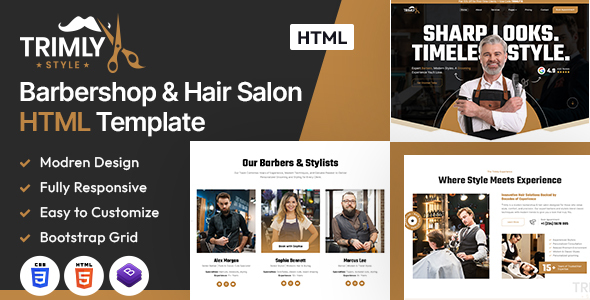 Trimly - Barbershop & Hair Salon HTML Template by designingmedia