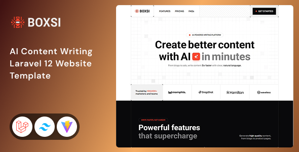 Boxsi - AI Content Writing Laravel & Tailwind Website Template by Unifato