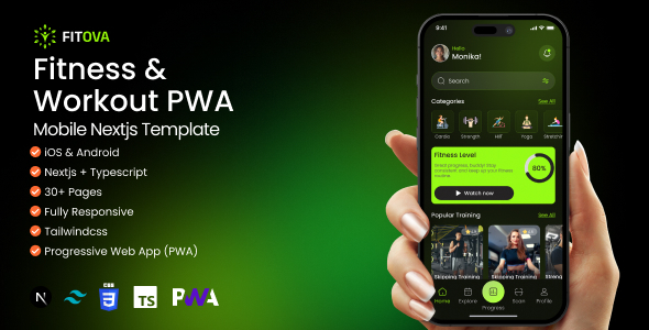 Fitova - Fitness & Workout Tracker — PWA Mobile Nextjs Template by dalonext
