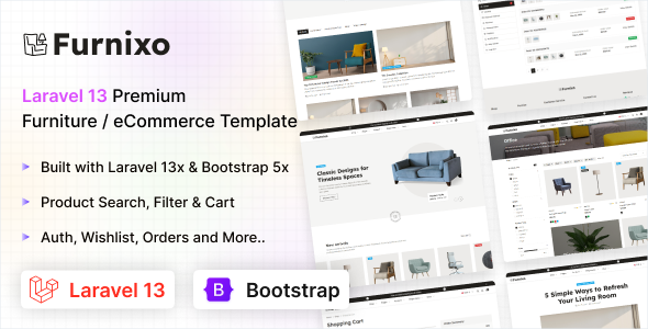 Furnixo - Laravel 13 Bootstrap Furniture & Ecommerce Website Template by coderthemes