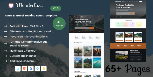 Wanderlust - Premium Travel & Bus Booking React 19 Template by paicode