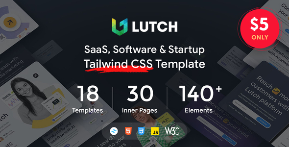 Lutch - SaaS, Software & Startup Tailwind CSS Template by DSAThemes