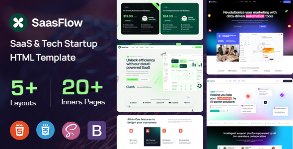 Saasflow - SaaS & Tech Startup HTML Template by ThemeMascot