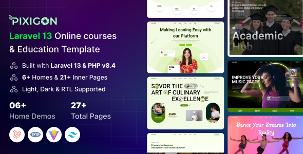 Pixigon - Laravel 13 Online Courses & Education Template by Codebucks