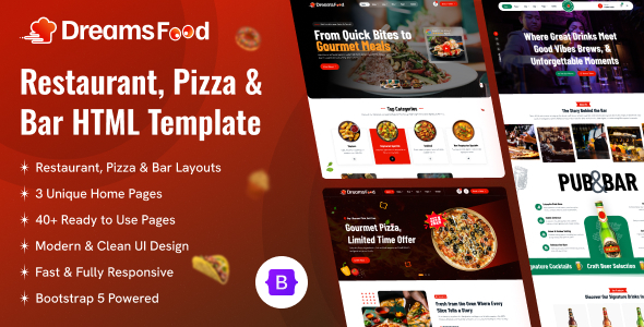 DreamsFood - Restaurant, Pizza & Bar HTML Template by dreamstechnologies