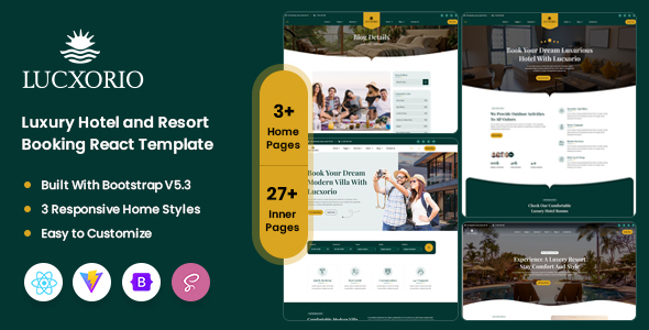 Lucxorio - Luxury Hotel and Resort Booking React Template by pus_infotech