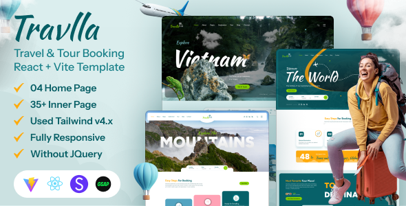 Travlla - Travel & Tour Booking React Vite Tailwind Template by DexignZone