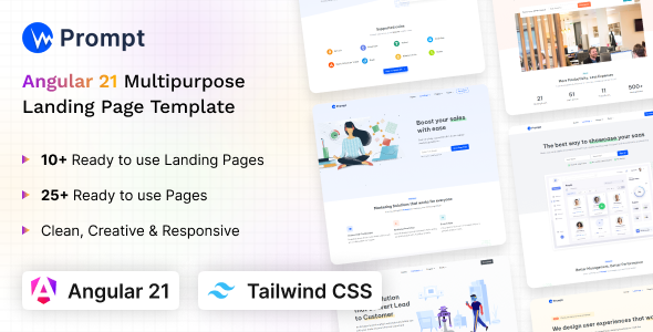 Prompt - Angular 21 Multipurpose TailwindCSS Landing Template by coderthemes
