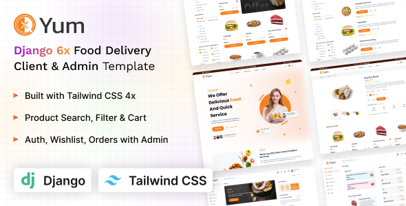 Yum - Django Client & Admin Food Template (Tailwind CSS) by coderthemes