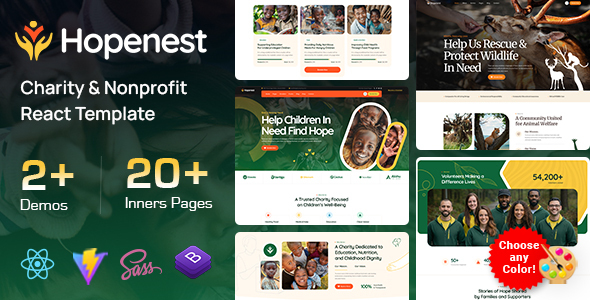 Hopenest - Charity & Nonprofit React Template by KodeSolution
