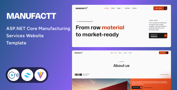 Manufactt - Manufacturing Services Website ASP.NET Core Tailwind CSS Template by Unifato