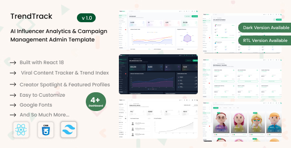 TrendTrack - Influencer Analytics Admin Template by paicode