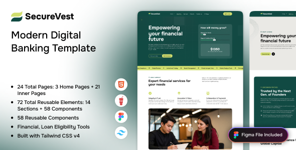 SecureVest - Modern Digital Banking & Financial Services HTML Template by electronthemes