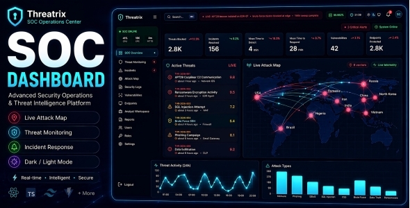 Threatrix – Cyber Security SOC Dashboard React Admin Template by authenticgallery