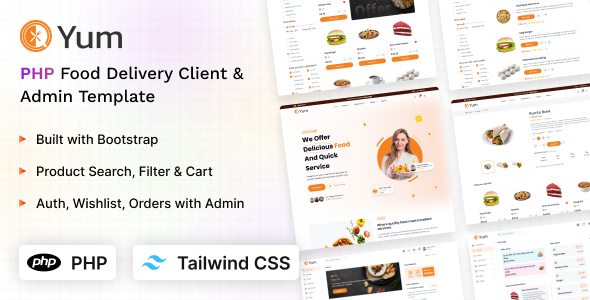 Yum - Tailwind CSS & PHP Client & Admin Food Template by coderthemes