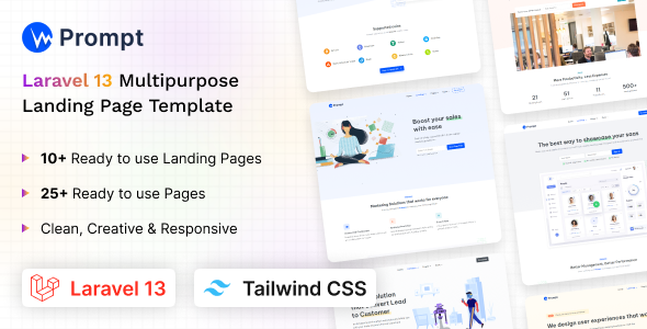 Prompt - Tailwind CSS & Laravel 13 Multipurpose Landing Template by coderthemes