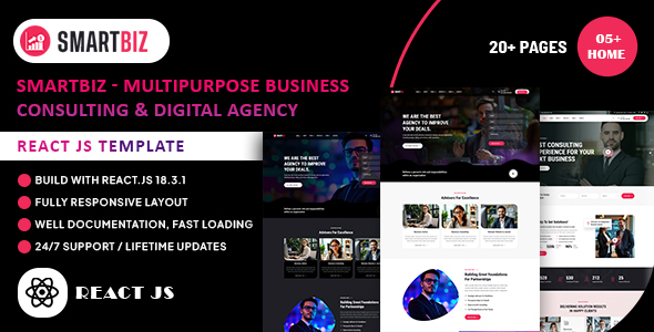 Smartbiz - Multipurpose Business Consulting & Digital Agency React JS Template by scriptfusions