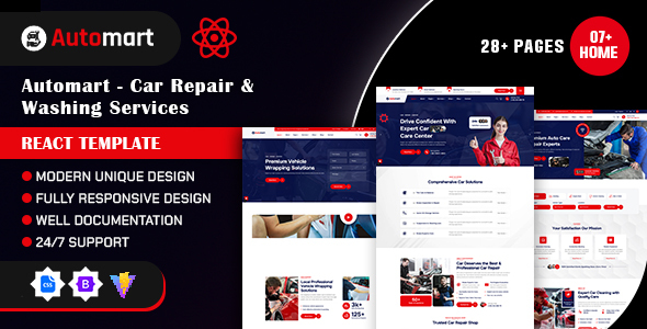 Automart - Car Repair & Washing Services React Template by weblayout