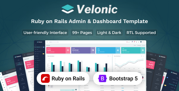 Velonic - Ruby on Rails Admin & Dashboard Template by Techzaa