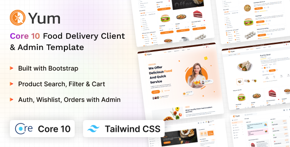 Yum - ASP.Net Core Client & Admin Food Template (Tailwind CSS) by coderthemes