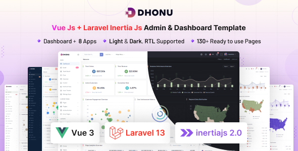 Dhonu - Vue + Laravel Inertia Js Admin Dashboard Template by coderthemes