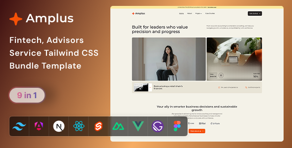 Amplus - Finance & Consulting Angular React Next.js Vue Nuxt Svelte HTML Tailwind CSS 4 Template by Unifato