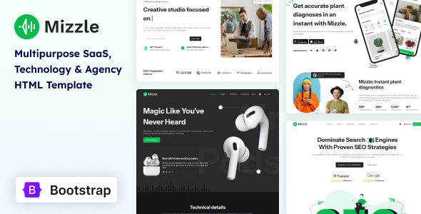 Mizzle - Multipurpose SaaS, Startup, Technology & Agency HTML Bootstrap Template by coderthemes