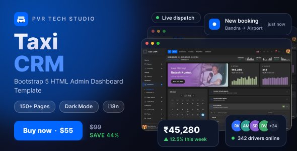 Taxi CRM - Bootstrap 5 HTML Admin Dashboard Template by PVR_TECH_STUDIO