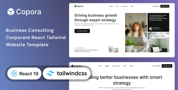 Copora - Business Consulting React 19 & Tailwind CSS 4  Template by Unifato