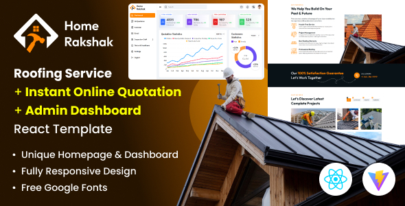 Roofing Service Website + Quotation Form + Admin Dashboard React Template - Home Rakshak by The_Krishna